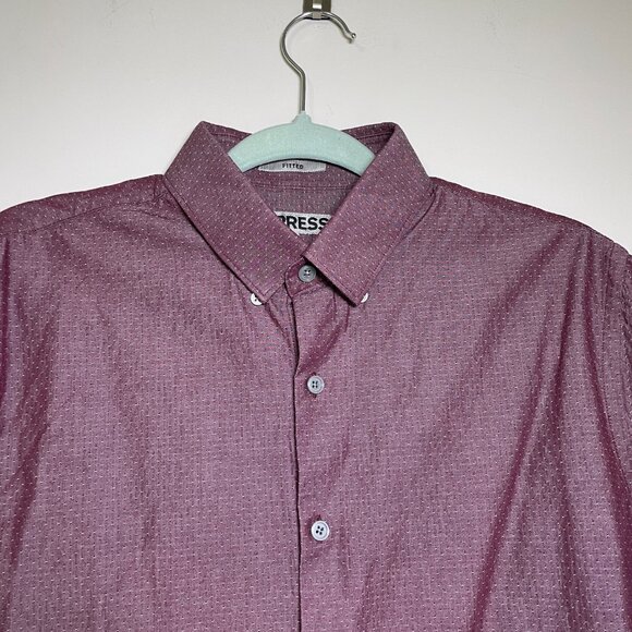 Men's Medium Express Fitted Metallic Maroon Long Sleeve Button Down Shirt - Picture 3 of 8